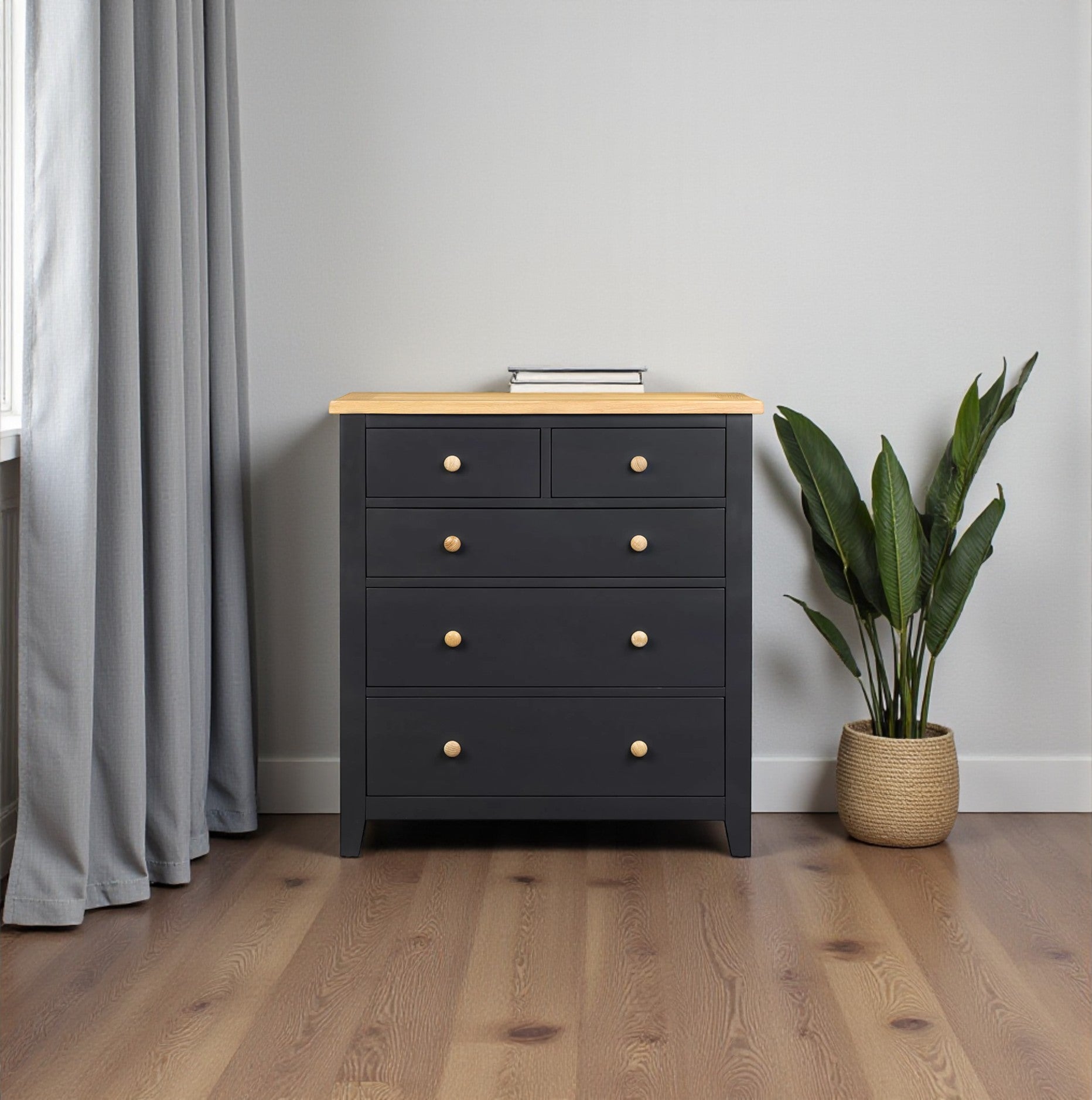 Cómoda de Madera de Pino 5 Cajones 90x110x50 Modelo Nórdico