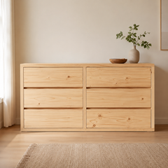 Cómoda "Arauco" 6 Cajones – Mueble de Pino Natural Minimalista para Dormitorio Escandinavo o Rústico