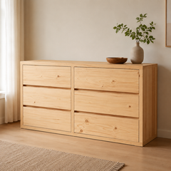 Cómoda "Arauco" 6 Cajones – Mueble de Pino Natural Minimalista para Dormitorio Escandinavo o Rústico