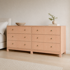 Cómoda Modular "Malleco" – 2 Módulos de Lenga con Palillaje Vertical y Tiradores Dorados para Dormitorio