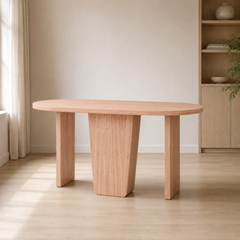 Escritorio "Lemu" – Mesa de Trabajo Escultural de Madera Maciza con Superficie Ovalada para Home Office o Estudio