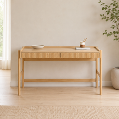 Escritorio "Lenga" con Palillaje – Mesa de Trabajo de Madera Natural con 2 Cajones y Borde Galería para Home Off