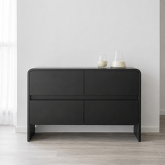 Cómoda "Volcán" 4 Cajones – Mueble de Madera Negro Mate Minimalista con Diseño Arquitectónico para Dormitorio