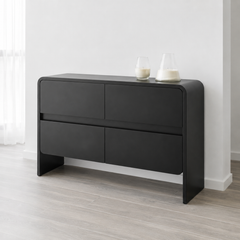 Cómoda "Volcán" 4 Cajones – Mueble de Madera Negro Mate Minimalista con Diseño Arquitectónico para Dormitorio