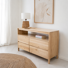 Cómoda "Alerce" 4 Cajones con Nicho – Mueble de Pino Natural con Repisa Abierta para Dormitorio o Living