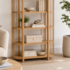 Biblioteca "Siete Tazas" – Estantería de Madera con Barrotes Verticales y 5 Repisas para Living o Estudio