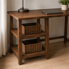 Escritorio "Coigüe" – Mesa de Trabajo de Madera Maciza con Repisas Laterales para Home Office o Estudio
