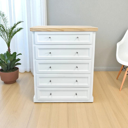 Comoda 5 cajones de madera frontal en living