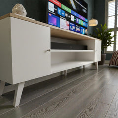 Rack de tv de madera minimalista 2 Pueras con repisa