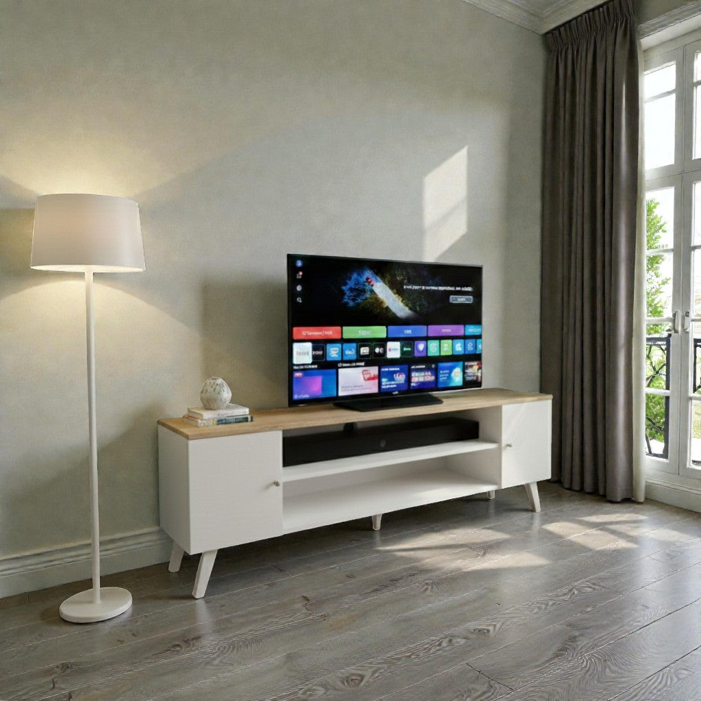 Rack de tv de madera minimalista 2 Pueras con repisa