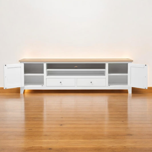 Rack de tv 2 cajones grande luxury vista frontal abierto