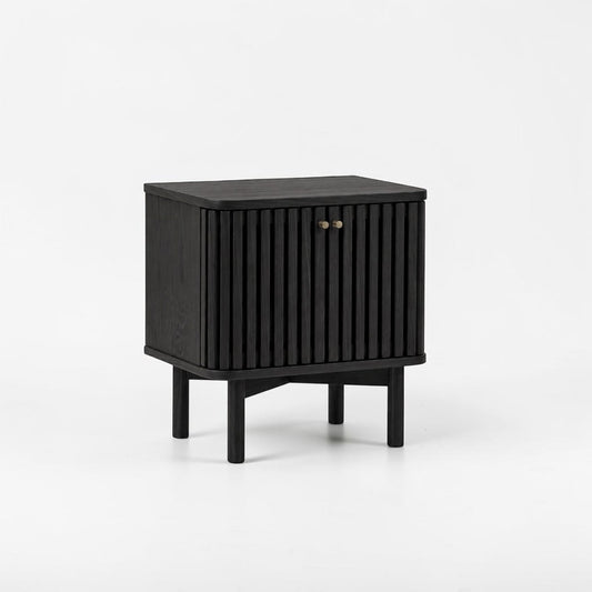 Velador Moderno de Madera de Lenga Negra con Puertas de Palillería