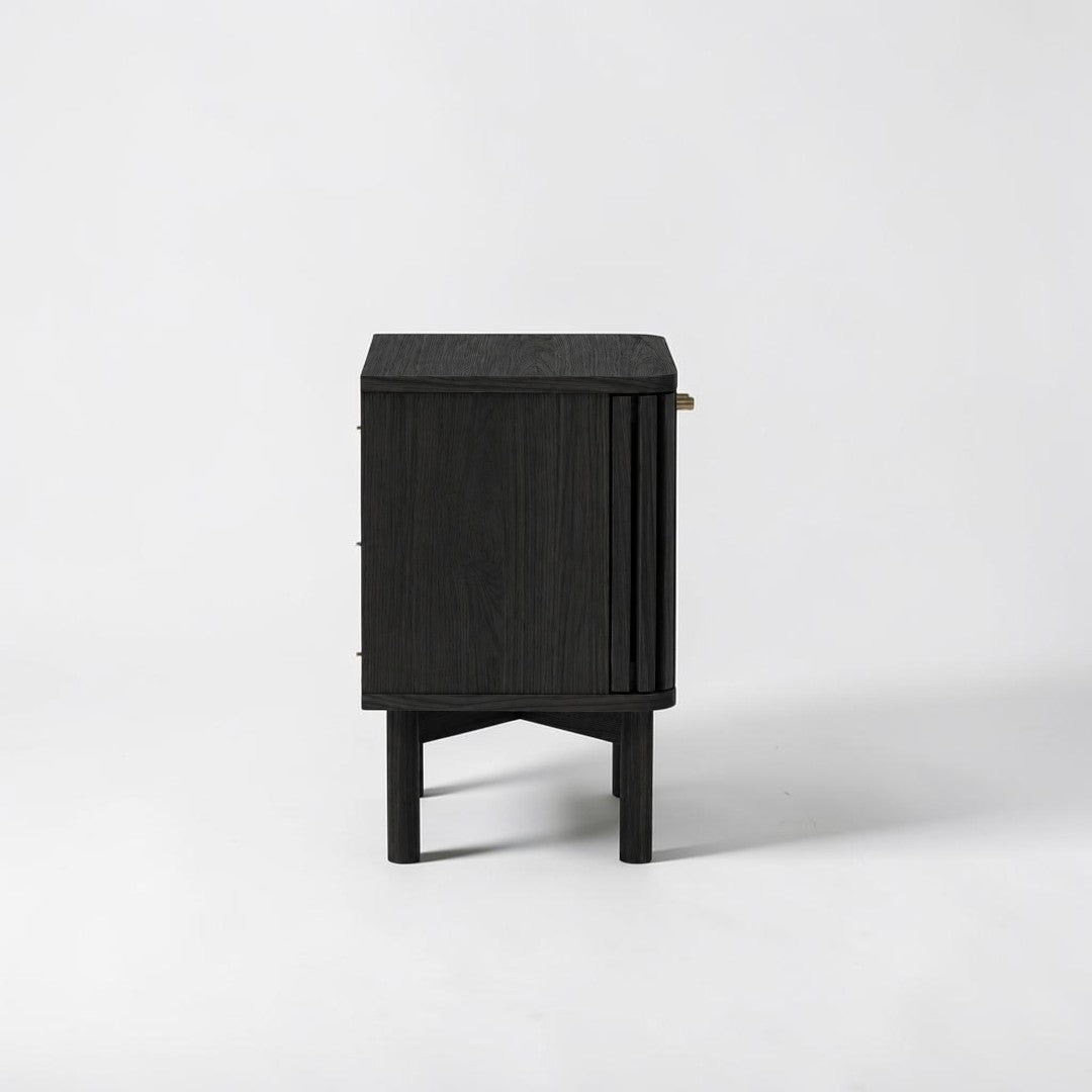 Velador Moderno de Madera de Lenga Negra con Puertas de Palillería