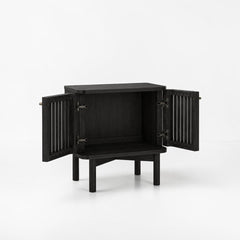 Velador Moderno de Madera de Lenga Negra con Puertas de Palillería