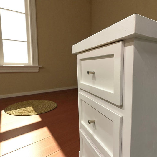 Velador 3 cajones Malmo vista lateral en living
