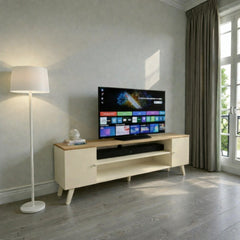 Rack de tv de madera minimalista 2 Pueras con repisa