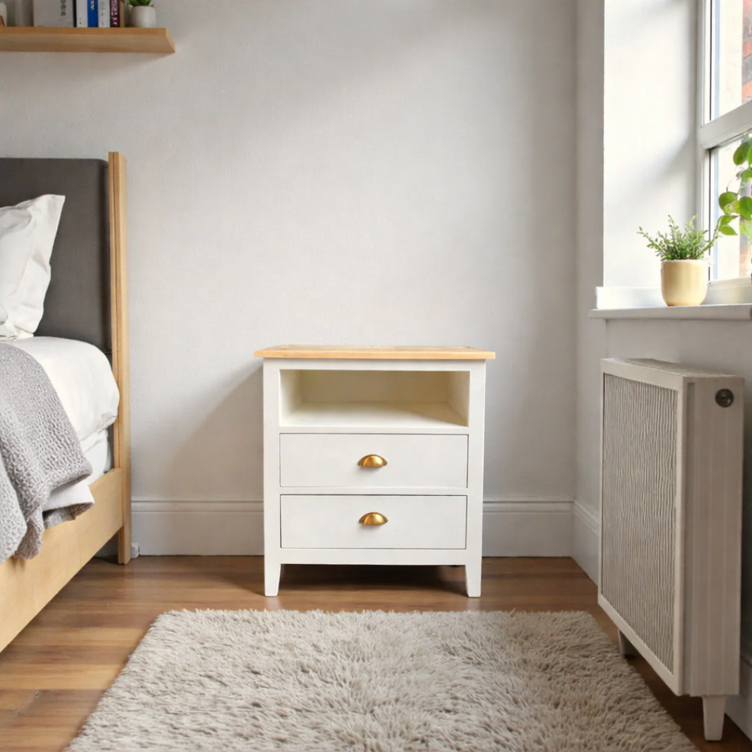 Velador de madera 2 cajones estilo nórdico