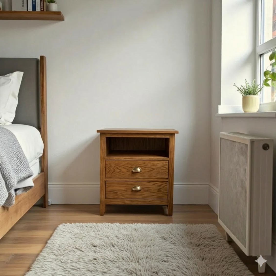 Velador de madera 2 cajones estilo nórdico