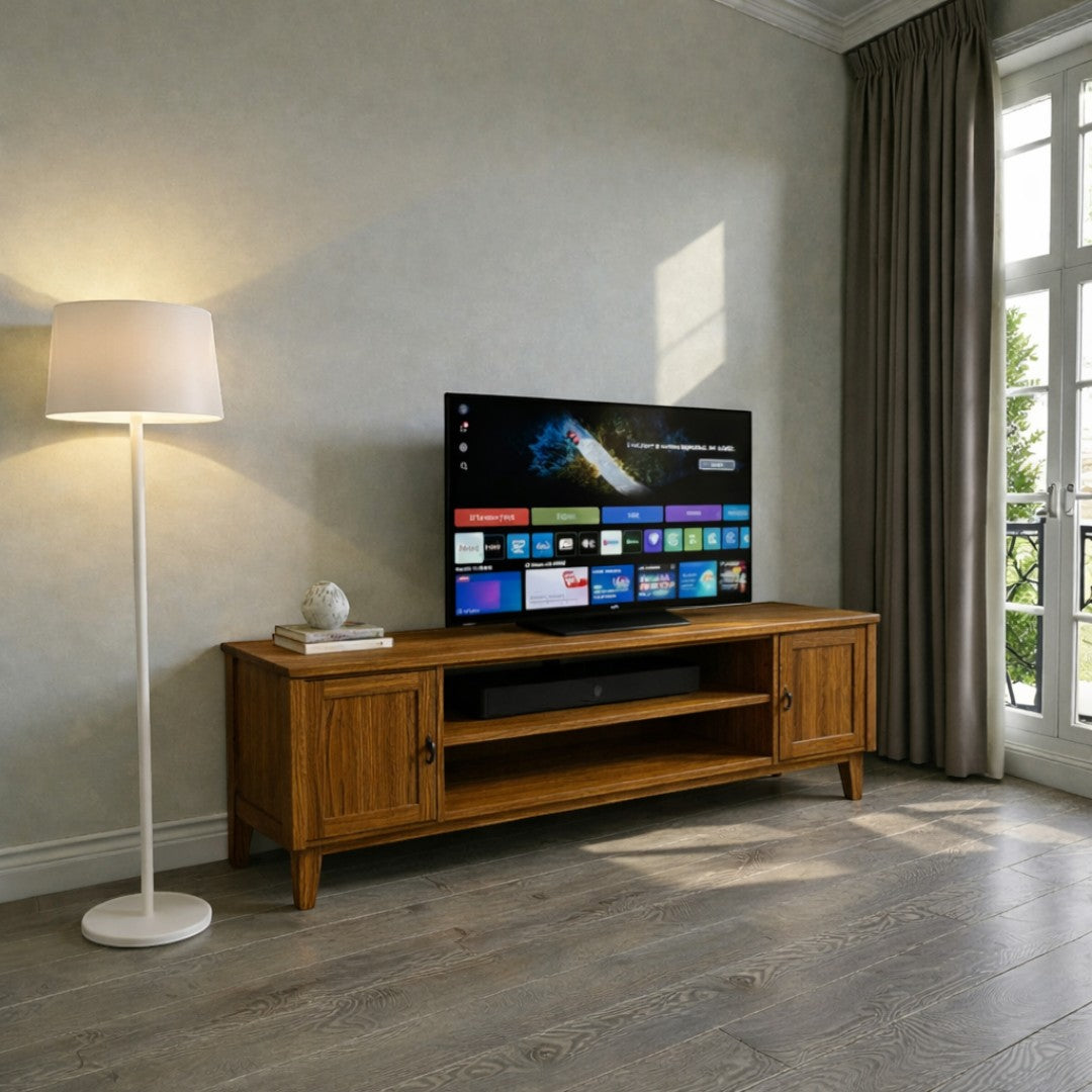 Rack de tv de madera minimalista 2 Pueras con repisa