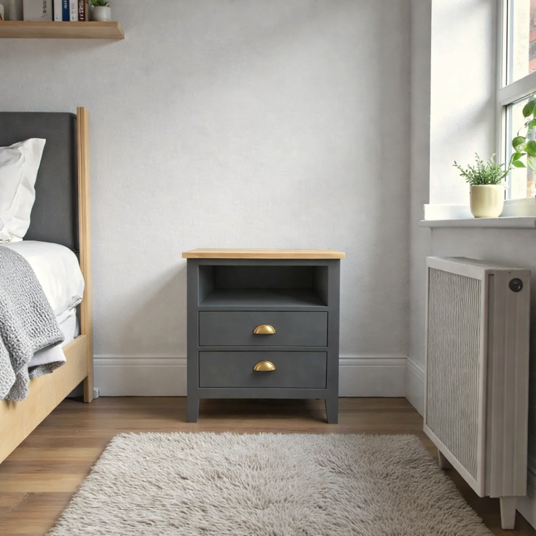 Velador de madera 2 cajones estilo nórdico