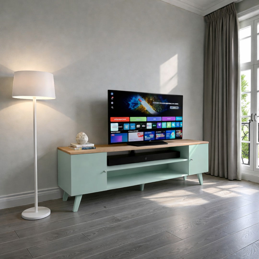 Rack de tv de madera minimalista 2 Pueras con repisa