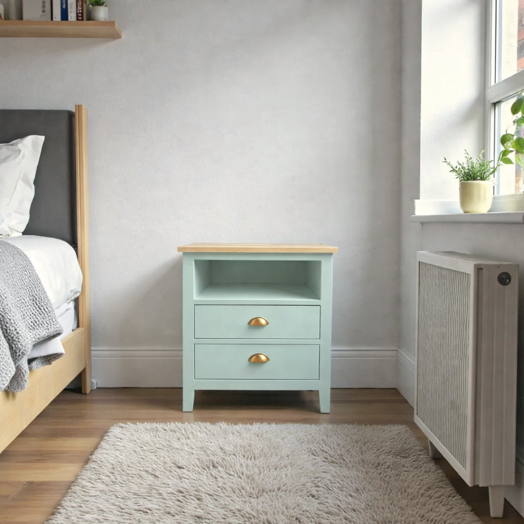 Velador de madera 2 cajones estilo nórdico