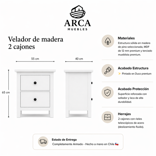 Velador de madera 2 cajones
