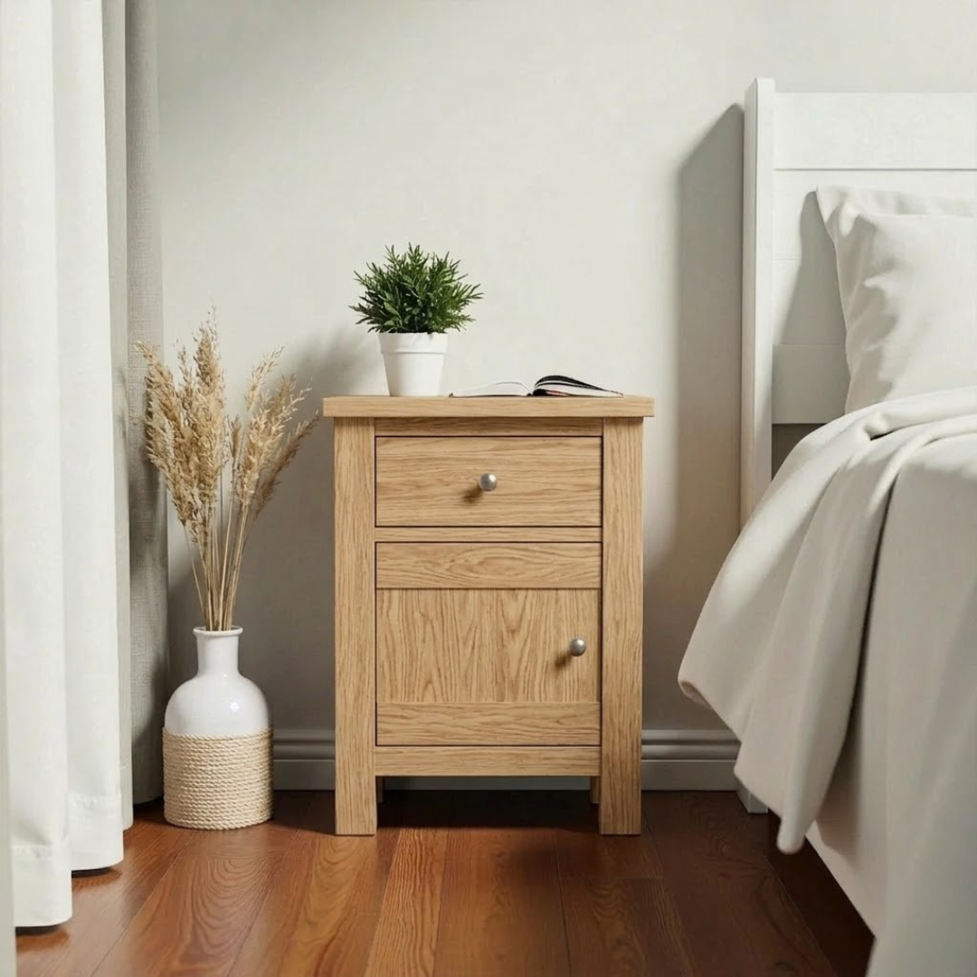 Velador de madera 1 cajon con puerta