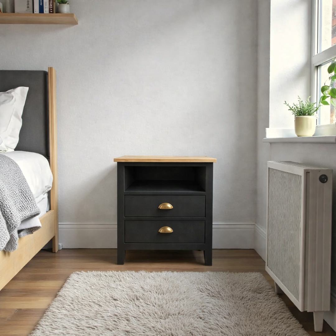 Velador de madera 2 cajones estilo nórdico