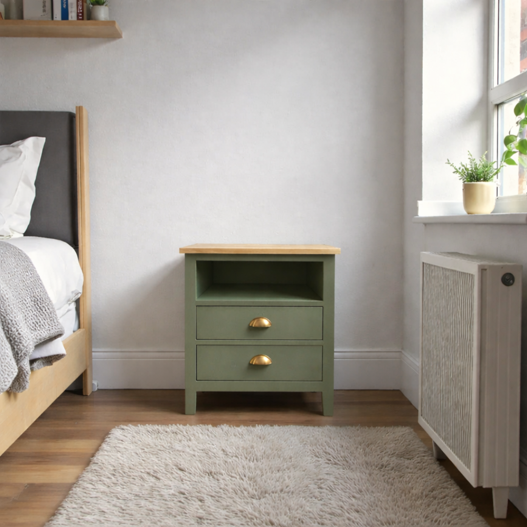 Velador de madera 2 cajones estilo nórdico