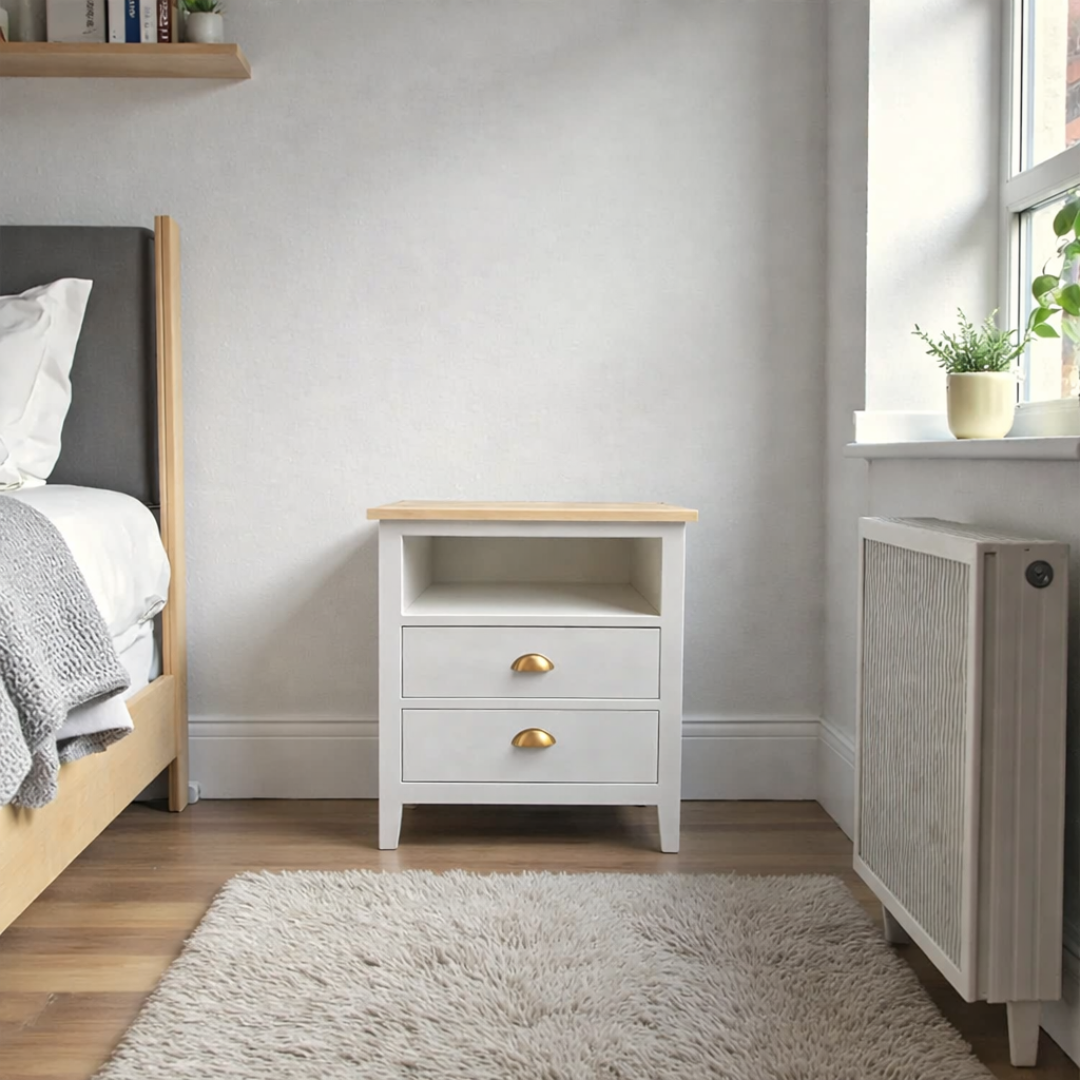 Velador de madera 2 cajones estilo nórdico