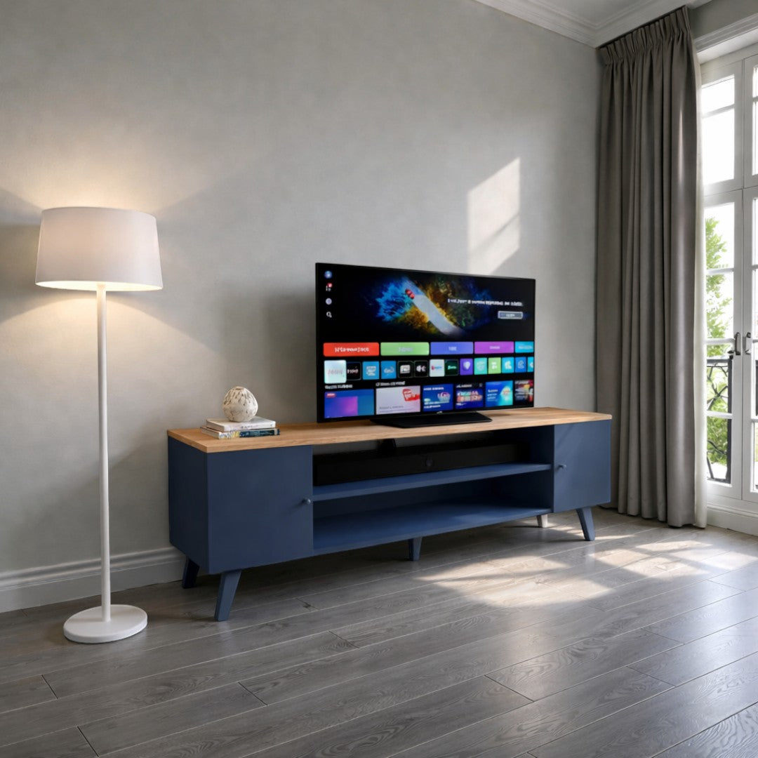 Rack de tv de madera minimalista 2 Pueras con repisa